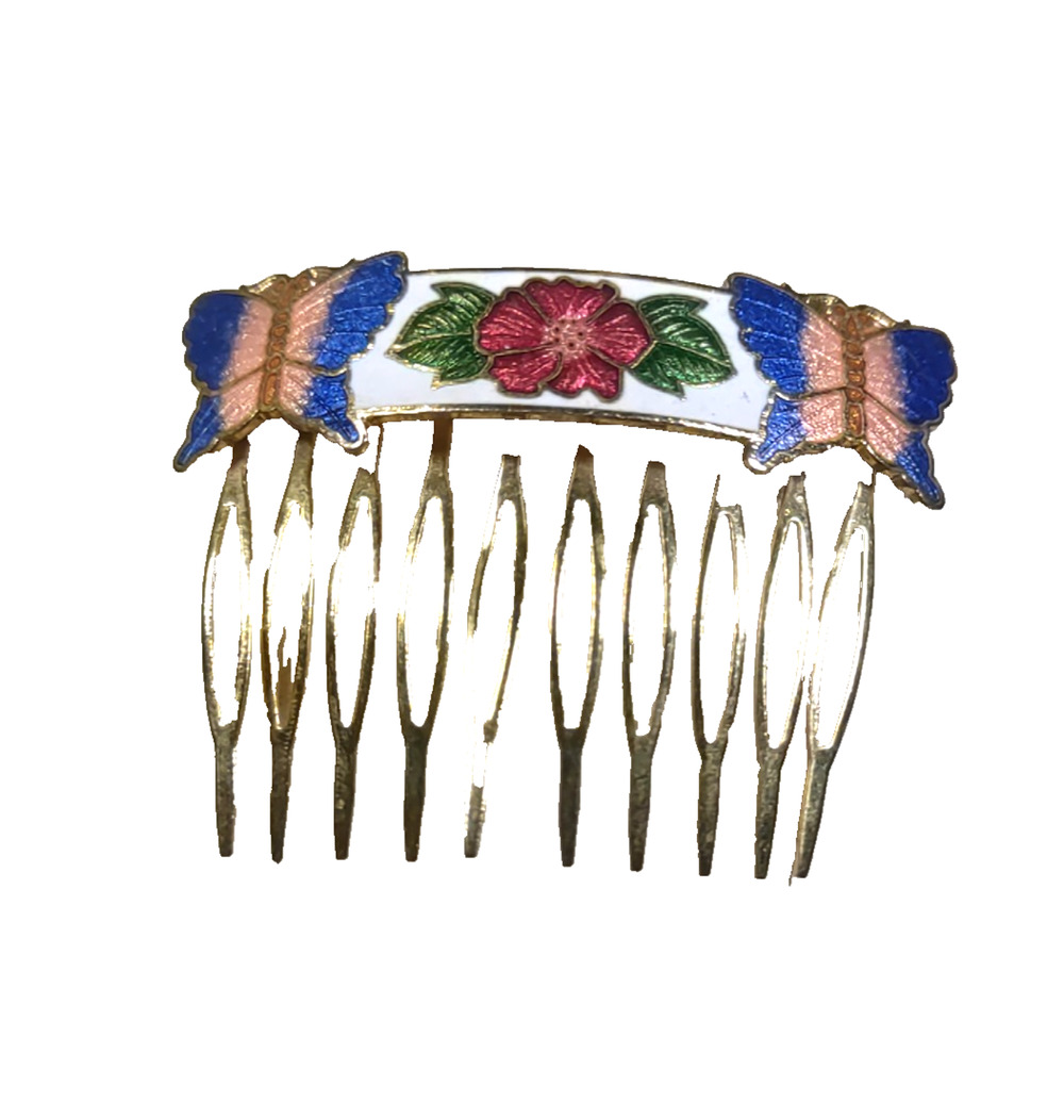 Enamel Butterfly Floral Comb Hair Barrette Blue Pink White Red